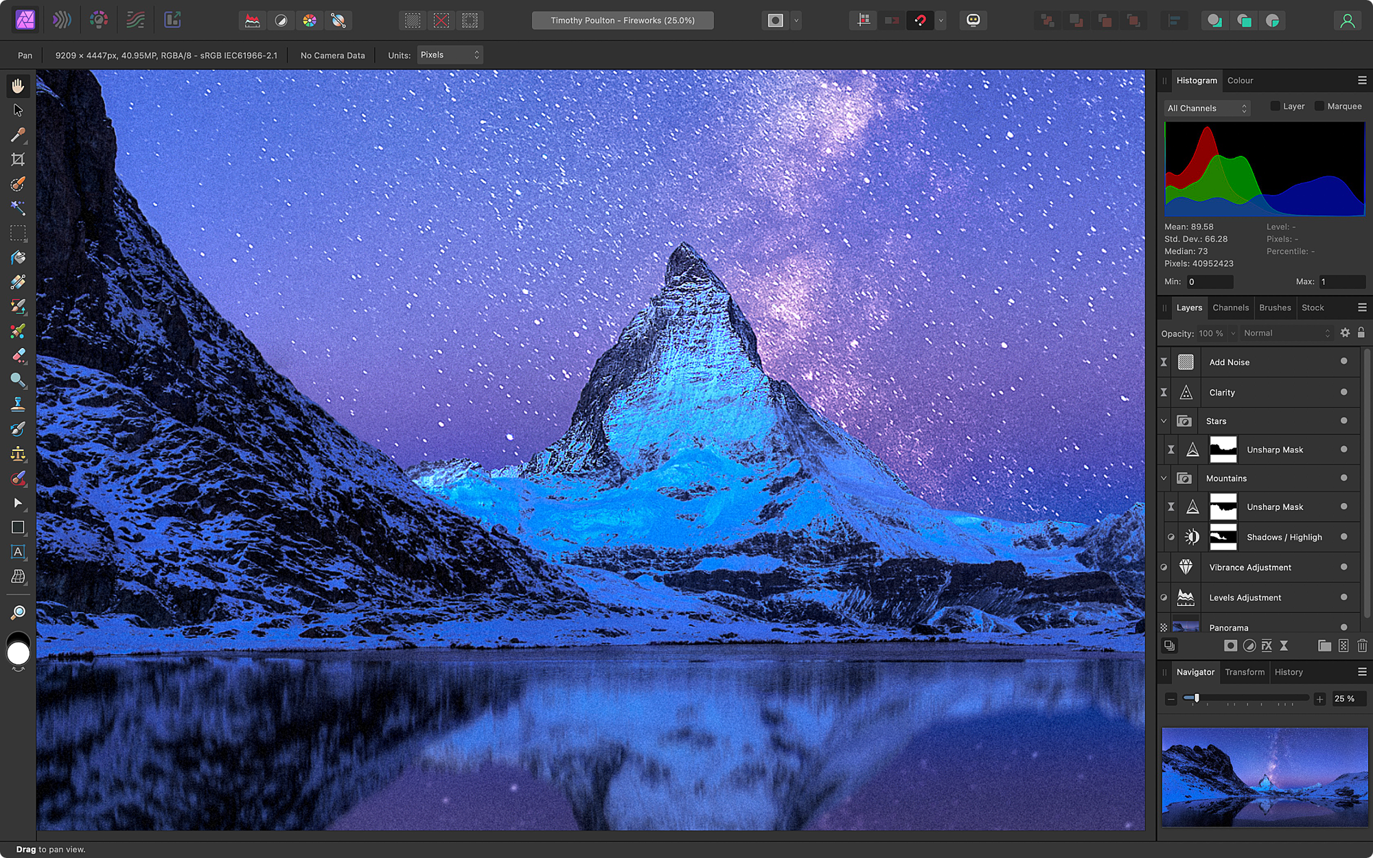 Interface de usuário do Affinity Photo