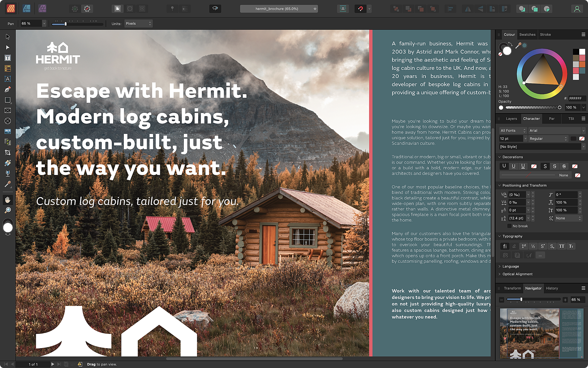 Interface de usuário do Affinity Publisher