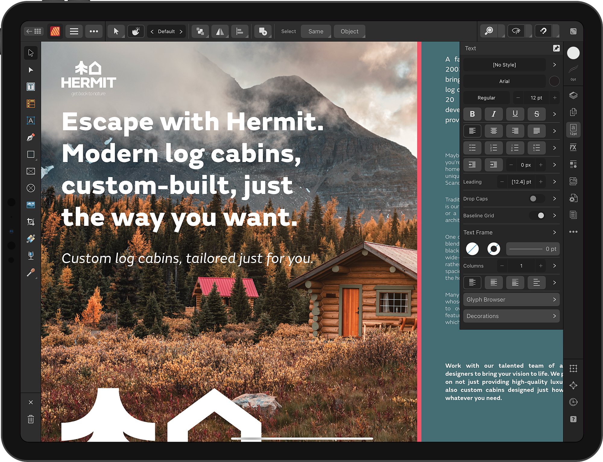 Interfaccia utente di Affinity Photo